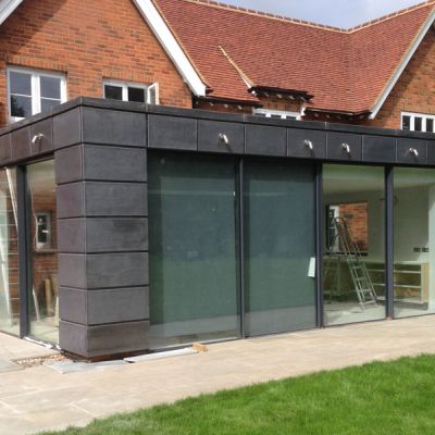 Lead wall panelling on a modern extension by London Lead Roofing
